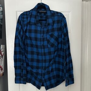 Old Navy Men's Blue and Black Plaid Shirt